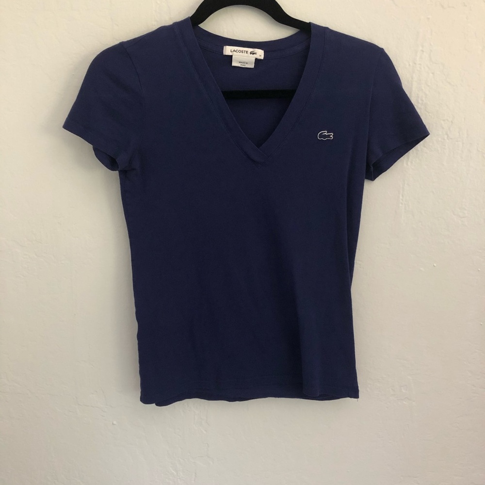 Lacoste dark blue v neck t shirt